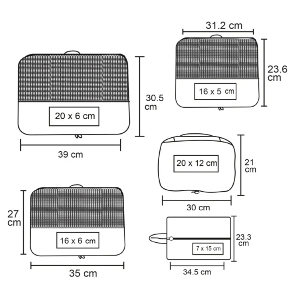 cp-088-extra Travis – Set De 5 Bolsas Organizadoras De